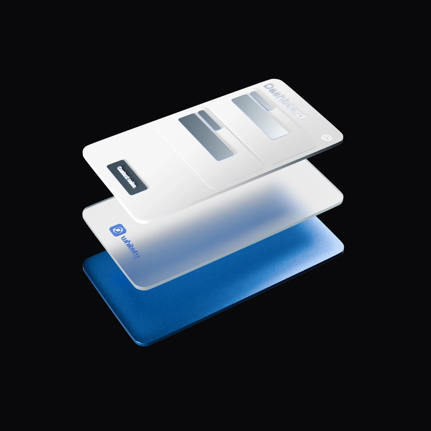Animated 3D Whitely operation cards representing onboarding, connection, and live operations